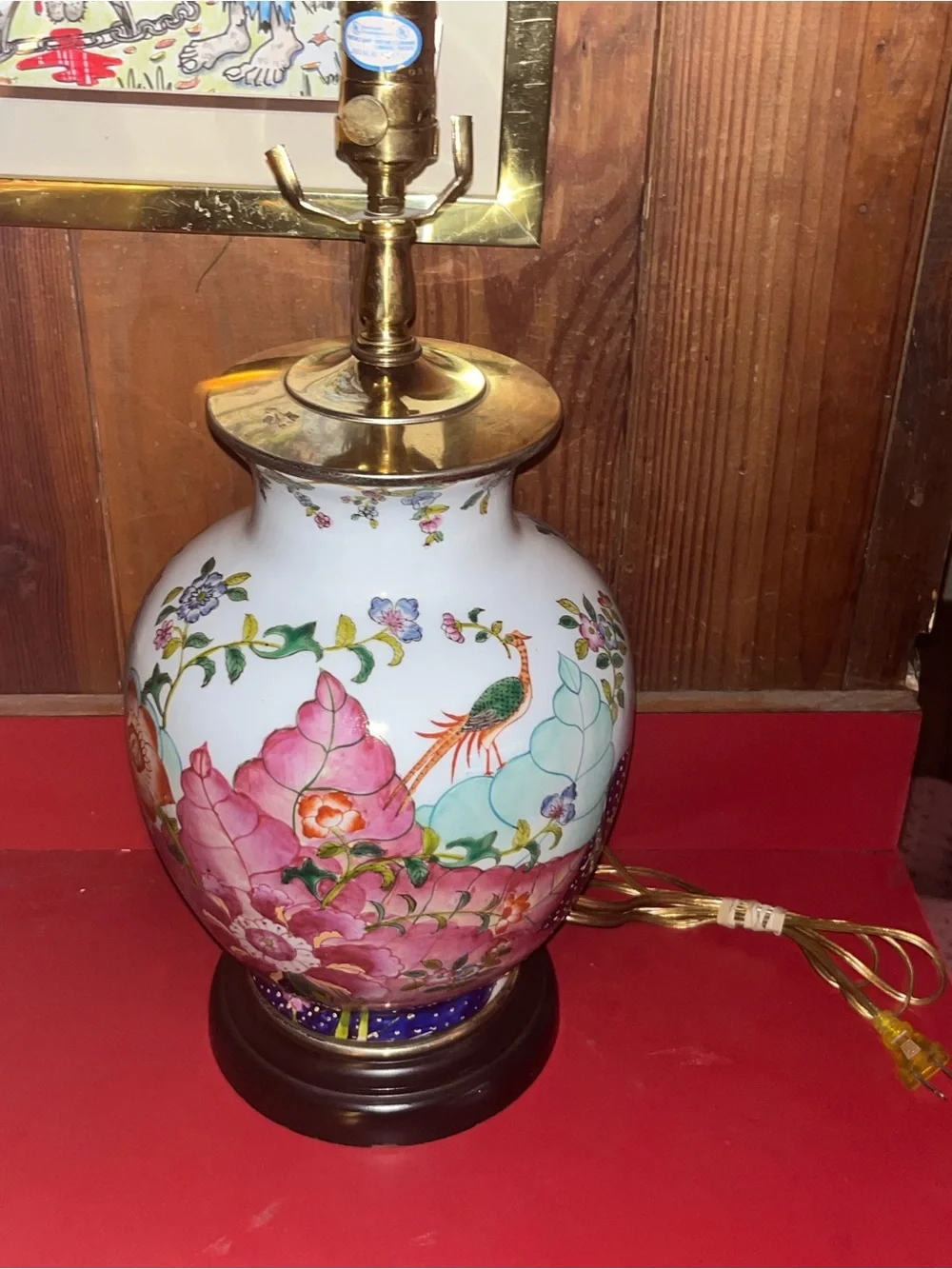 Vintage Chinese Export Tobacco Leaf Porcelain Table Lamp | 20